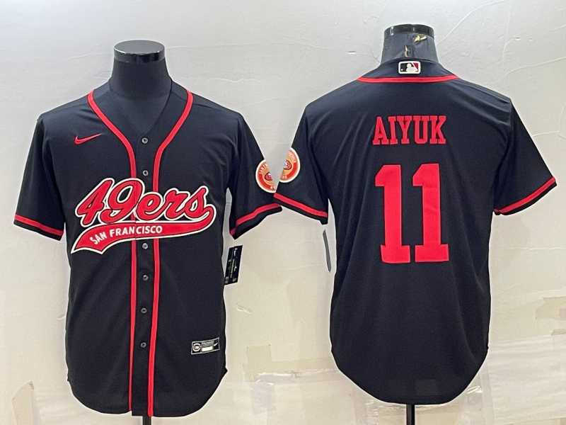 Mens San Francisco 49ers #11 Brandon Aiyuk Black With Patch Cool Base Stitched Baseball Jersey